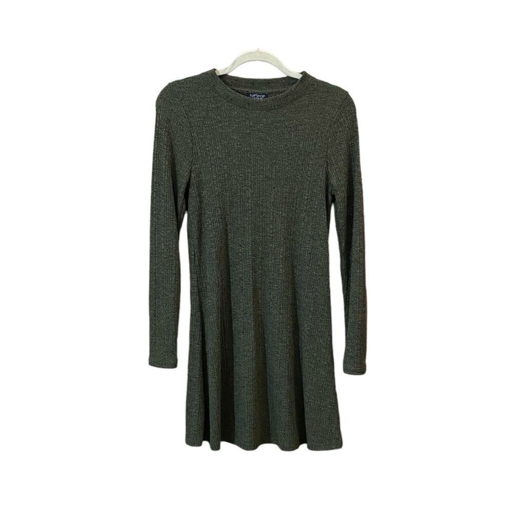 Top Shop Heathered Olive Green Crew Neck Long Sleeve Size 8